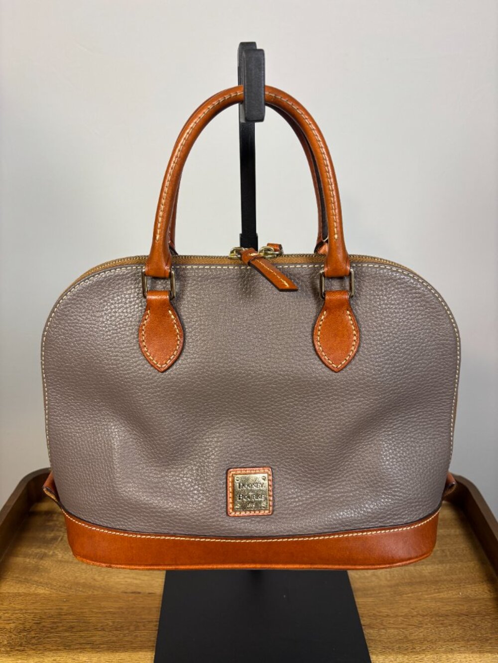Dooney & Bourke Elephant Gray Pebble Grain Leather Dome Satchel